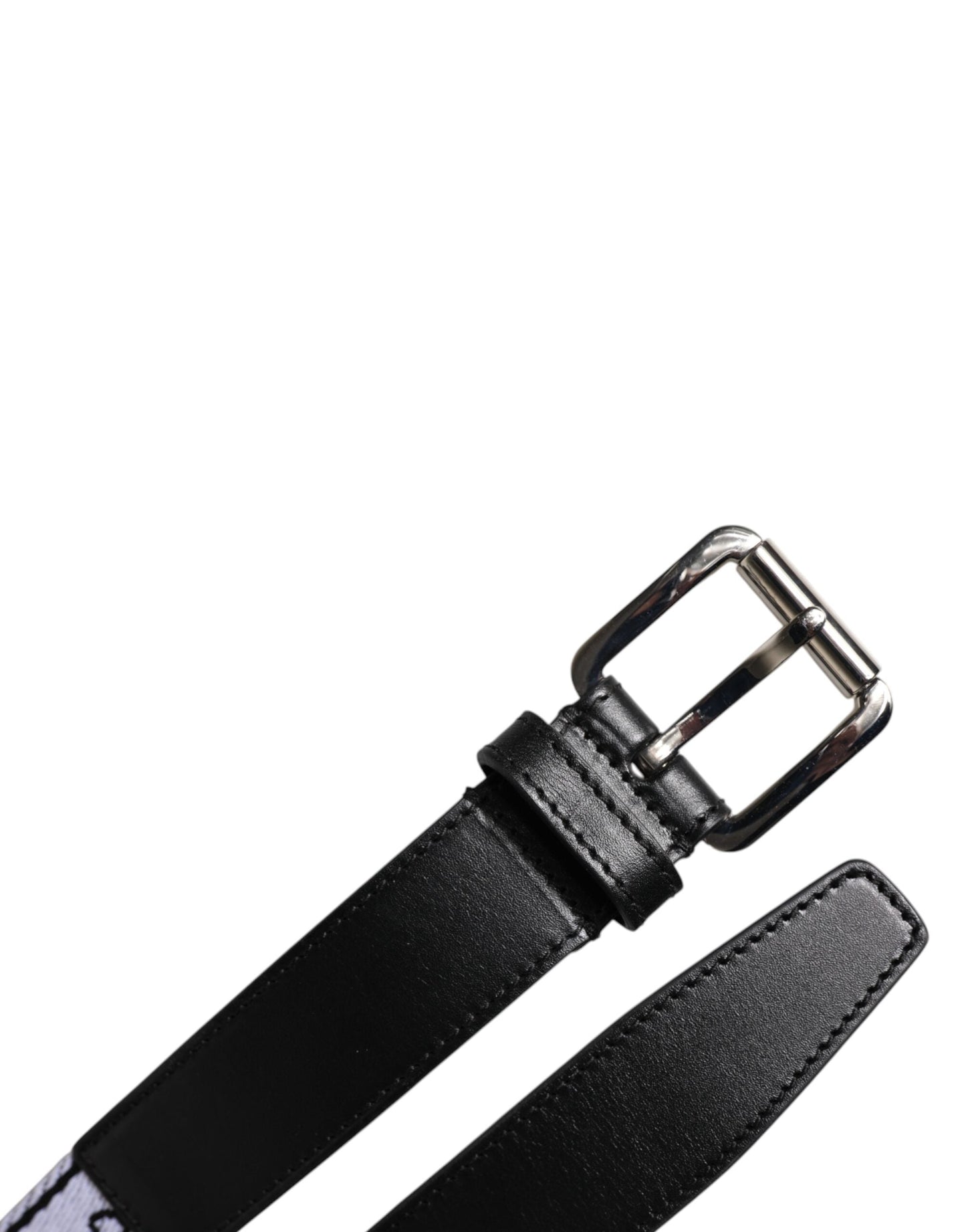 Dolce & Gabbana Black White Printed Metal Logo Buckle Belt