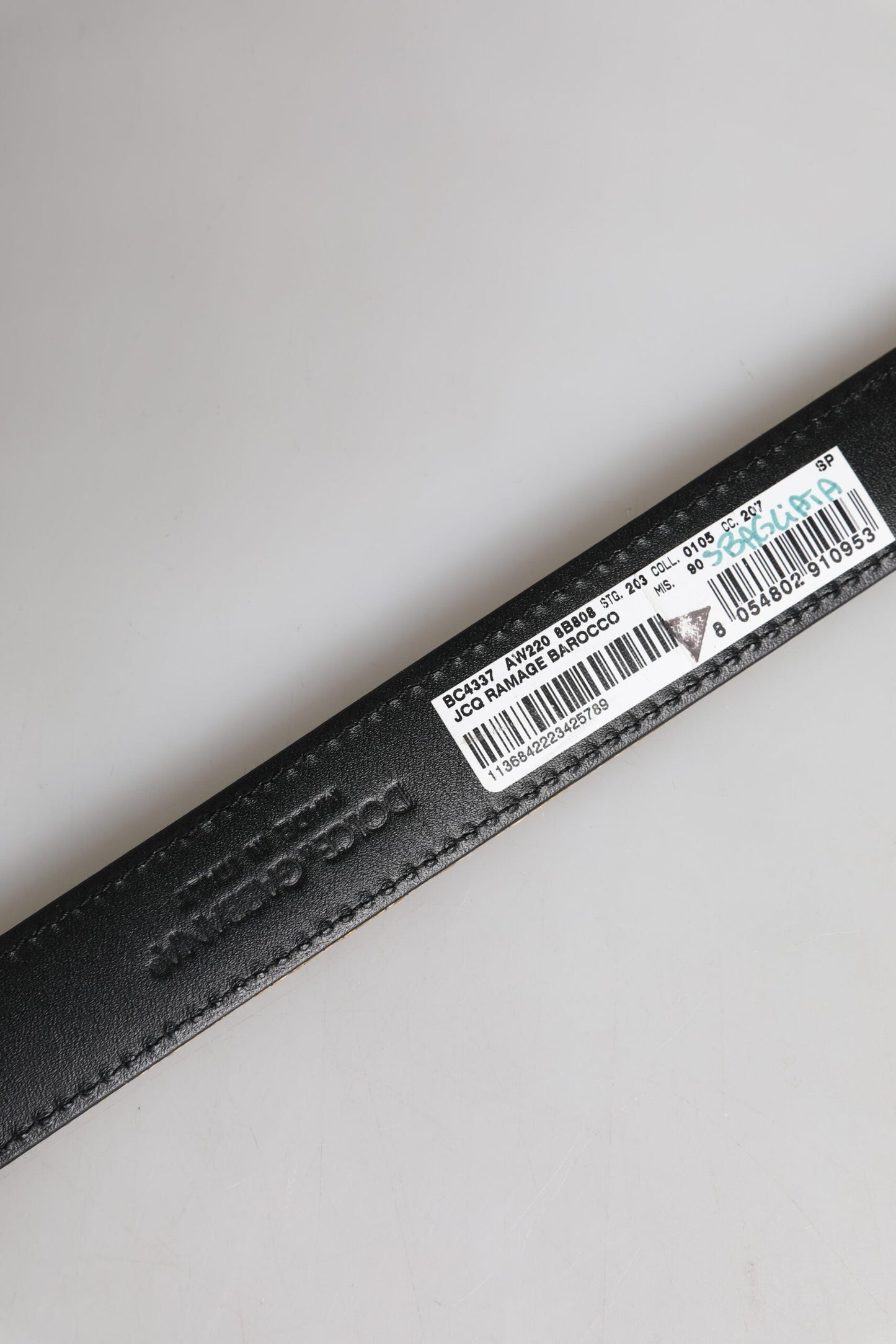 Dolce & Gabbana Gold Leather Jacquard Silver Metal Buckle Belt