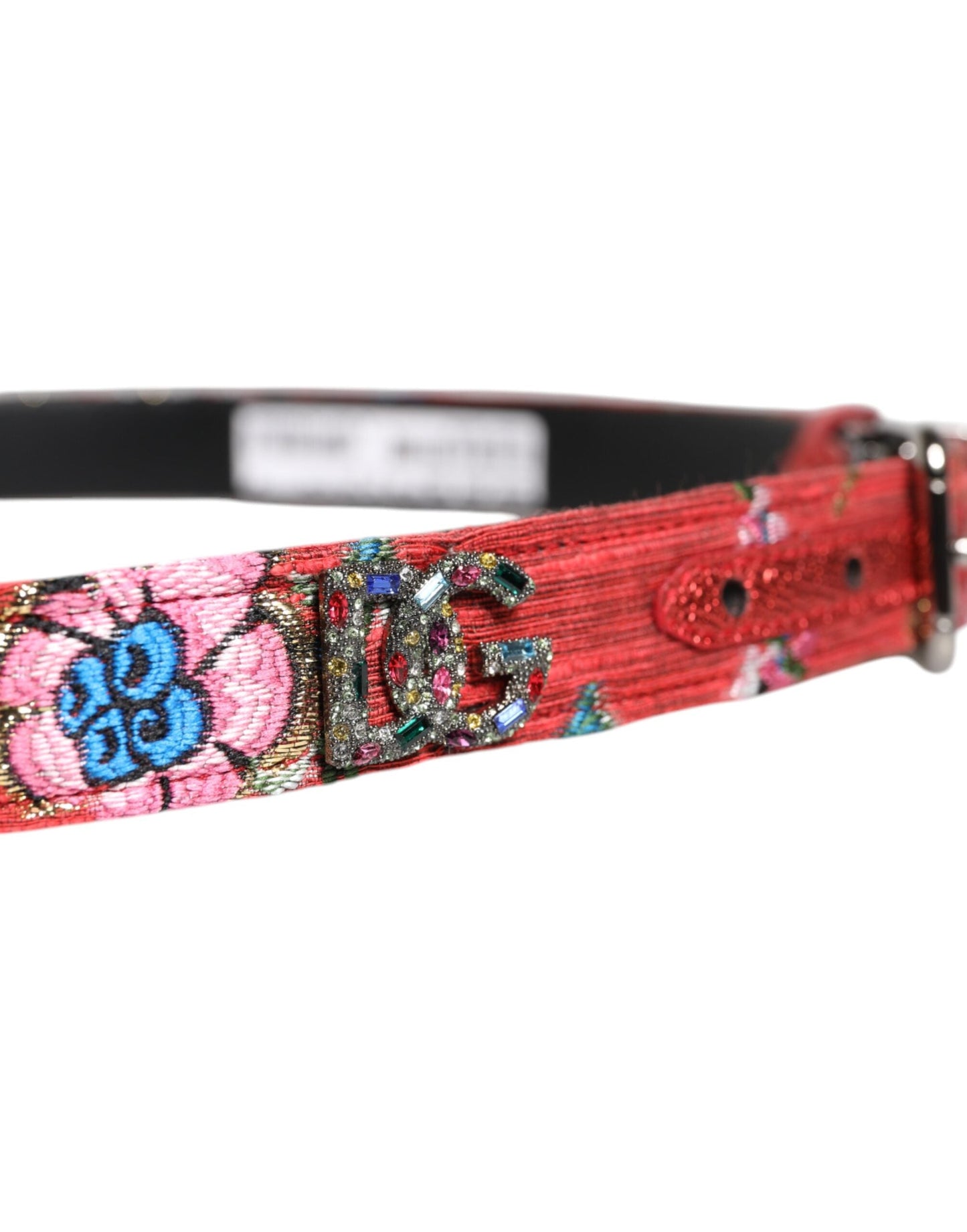 Dolce & Gabbana Red Floral DG Embellished Metal Buckle Belt
