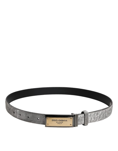 Dolce & Gabbana Silver Classic Gold Logo Plaque Buckle Belt