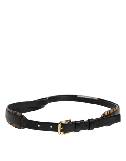 Dolce & Gabbana Black Leopard Classic Gold Metal Buckle Belt