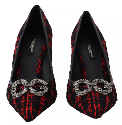 Dolce & Gabbana Red Black Tweed DG Amore Heels Pumps Shoes