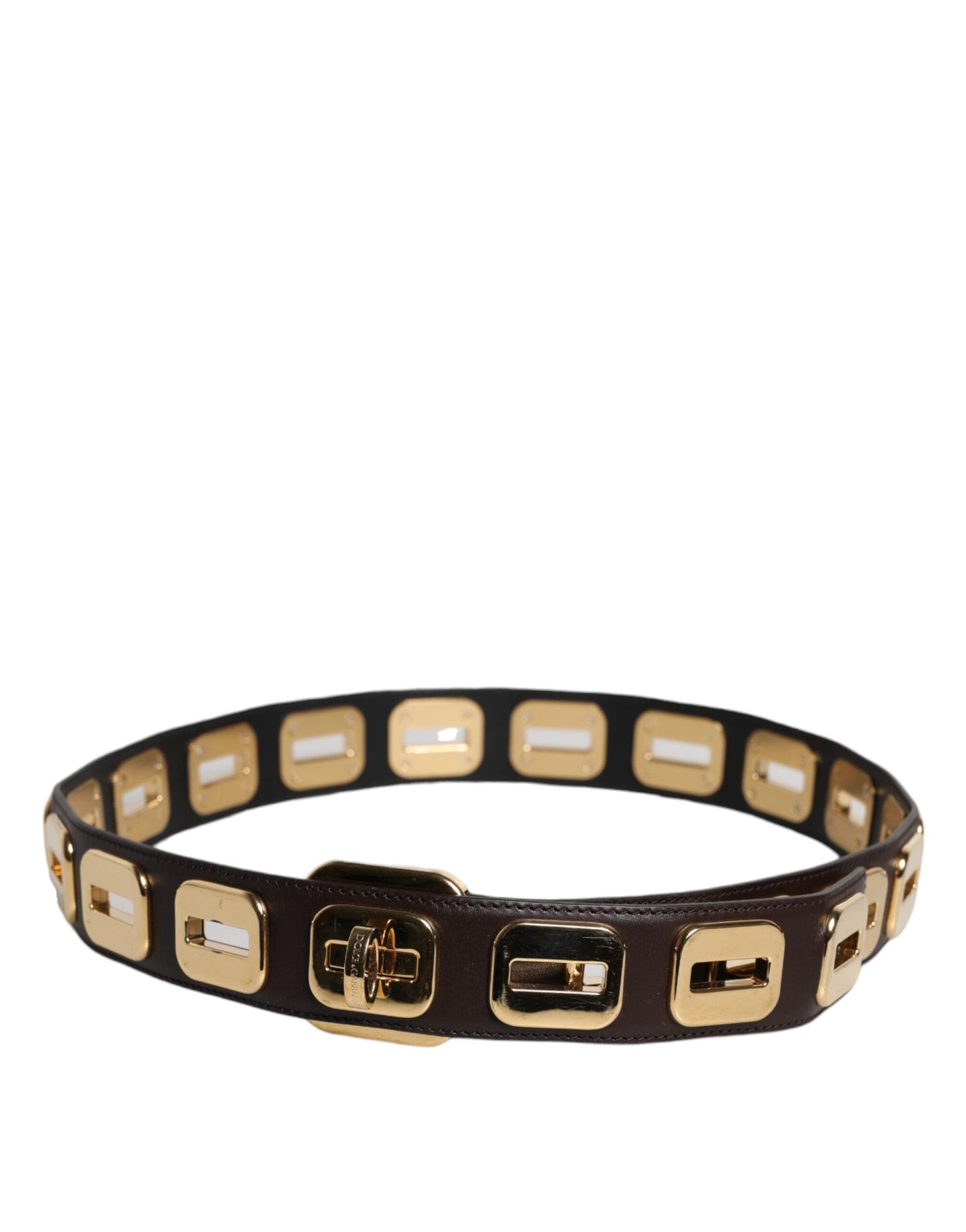 Dolce & Gabbana Dark Brown Leather Gold Rotating Buckle Belt