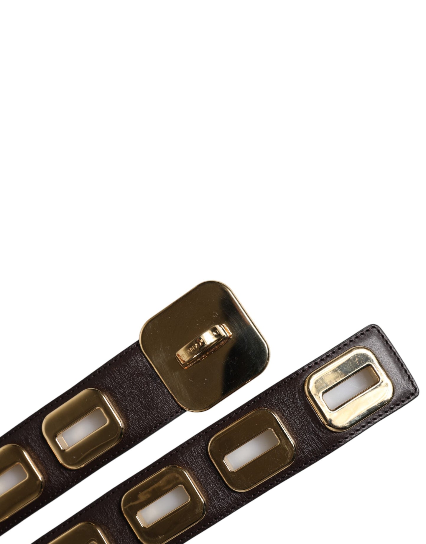 Dolce & Gabbana Dark Brown Leather Gold Rotating Buckle Belt
