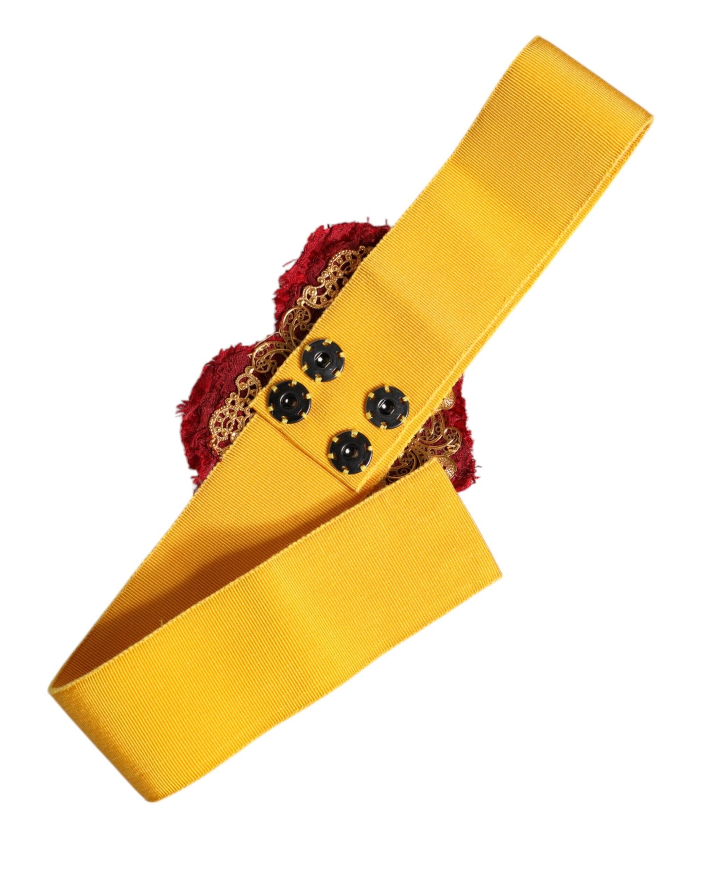 Dolce & Gabbana Yellow Stretch Wide Waist Heart Embellished Belt