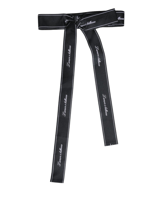 Dolce & Gabbana Black Waist Ribbon Wide Bow Logo Belt