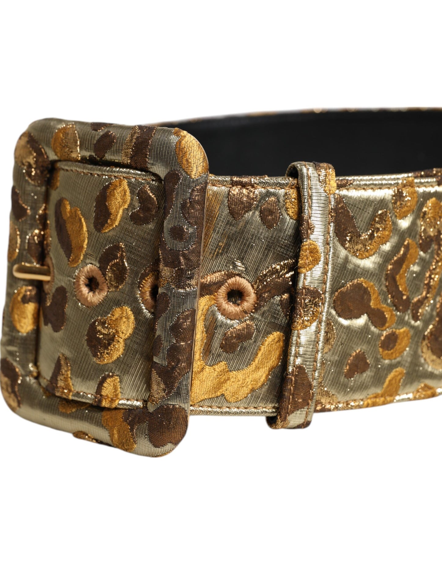 Dolce & Gabbana Gold Spotted Jacquard Fabric Wide Waist Belt