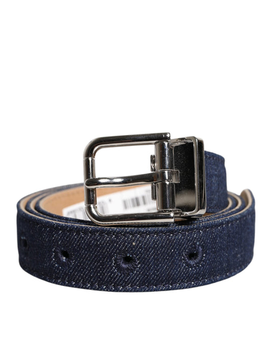 Dolce & Gabbana Blue Denim Silver Logo Metal Waist Buckle Belt