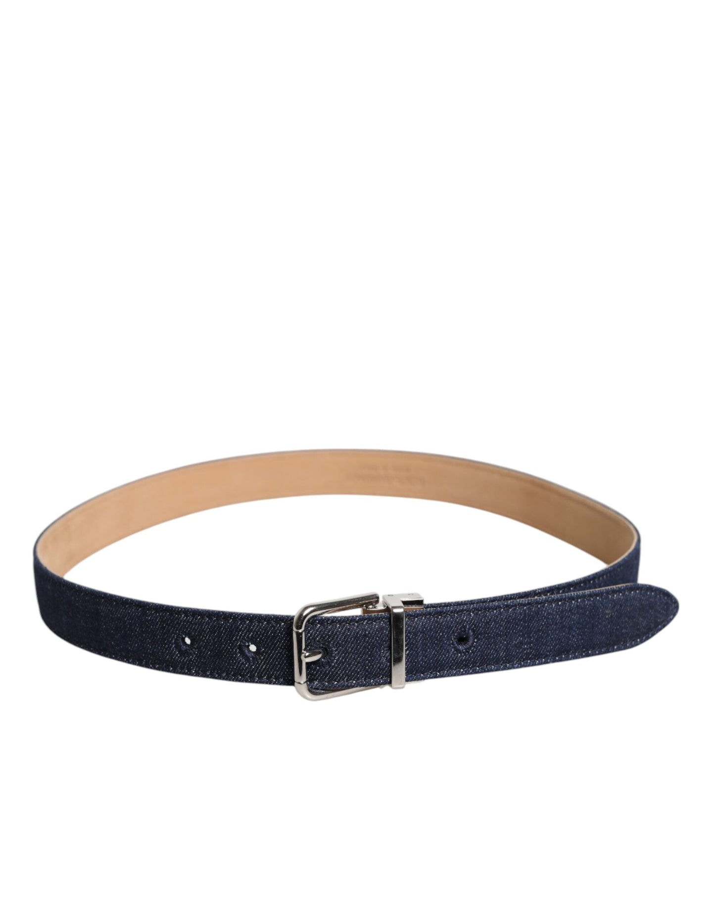 Dolce & Gabbana Blue Denim Silver Logo Metal Waist Buckle Belt