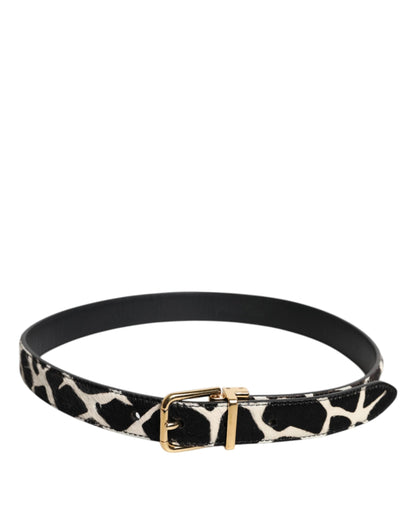 Dolce & Gabbana Brown White Pony Leather Metal Buckle Belt