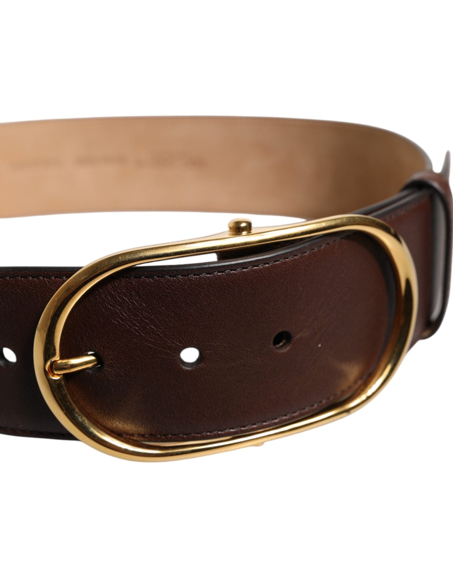 Dolce & Gabbana Brown Leather Waist Gold Metal Buckle Belt