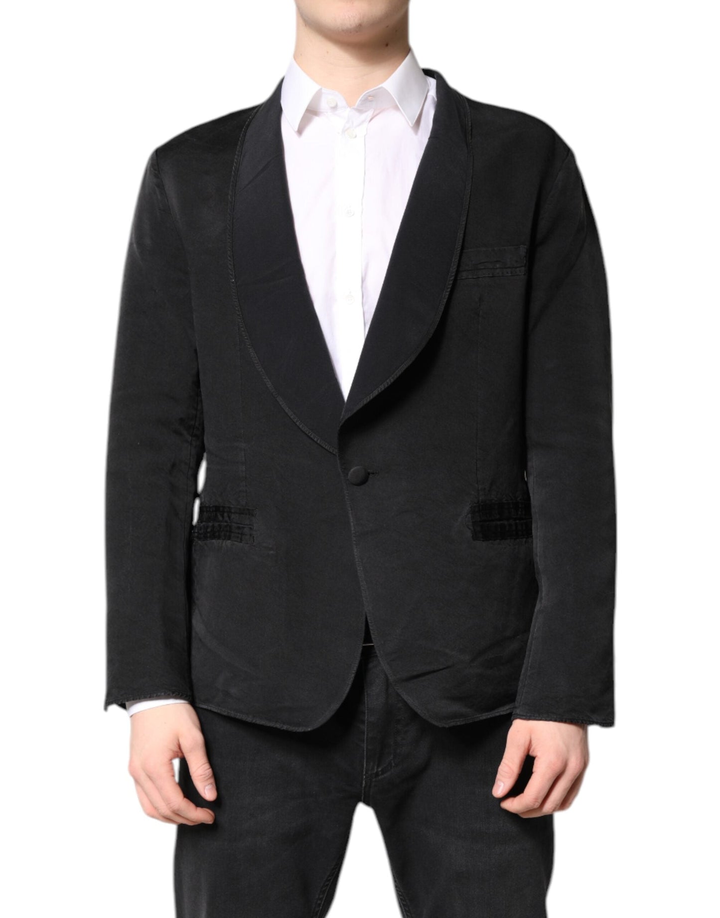 Dolce & Gabbana Black Silk Single Breasted Coat Blazer Suit