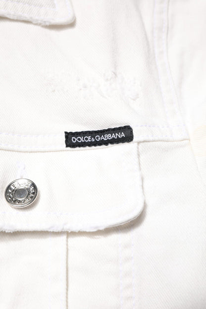 Dolce & Gabbana White Graffiti Cotton Stretch Denim Jacket