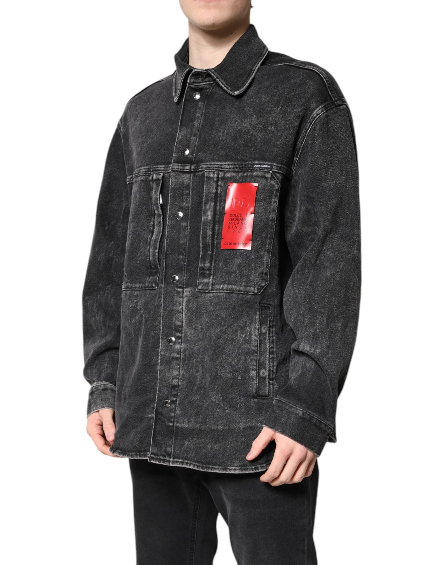 Dolce & Gabbana Black Logo Cotton Stretch Denim Jacket
