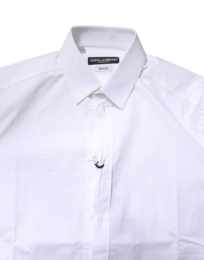 Dolce & Gabbana White Cotton Stretch GOLD Dress Formal Shirt