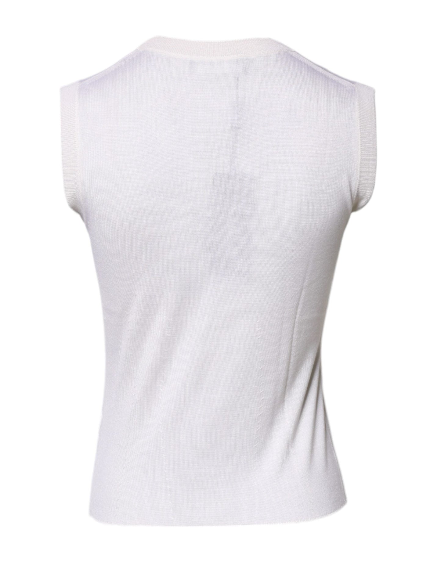 Dolce & Gabbana White Sleeveless Cashmere Round Neck Tank Top