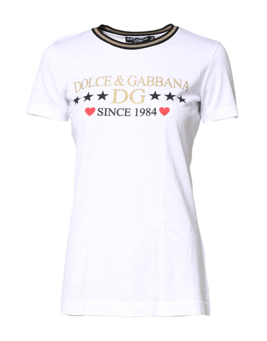 Dolce & Gabbana White Graphic Print Cotton Crew Neck T-shirt