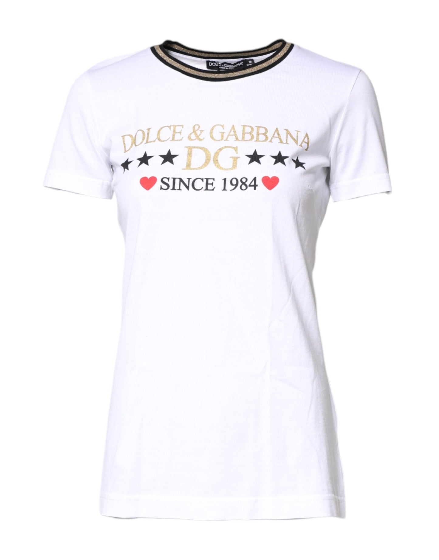 Dolce & Gabbana White Graphic Print Cotton Crew Neck T-shirt