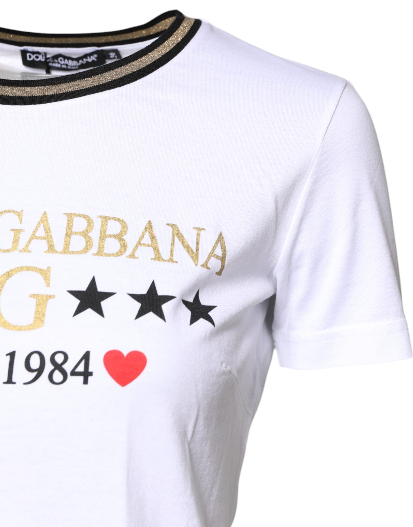 Dolce & Gabbana White Graphic Print Cotton Crew Neck T-shirt