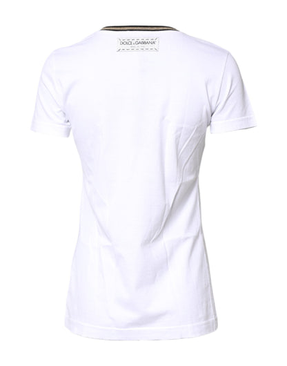 Dolce & Gabbana White Graphic Print Cotton Crew Neck T-shirt