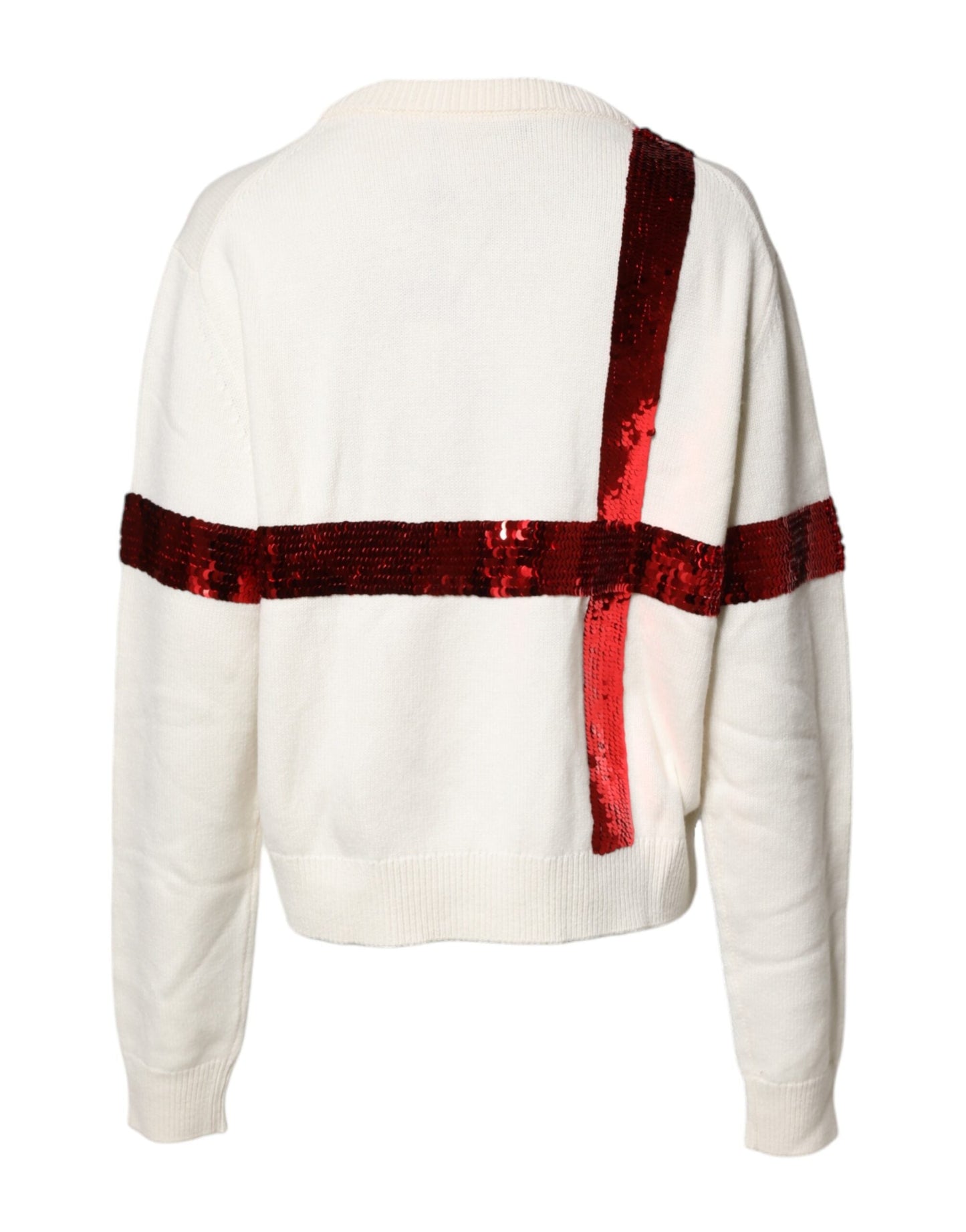 Dolce & Gabbana White Sequined Crew Neck Pullover Sweater