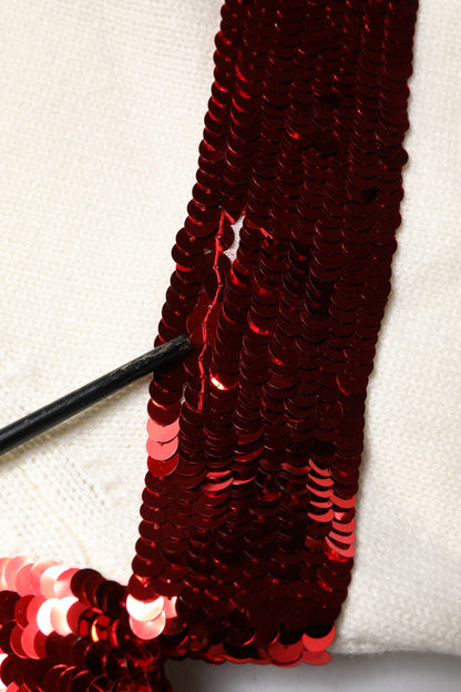 Dolce & Gabbana White Sequined Crew Neck Pullover Sweater