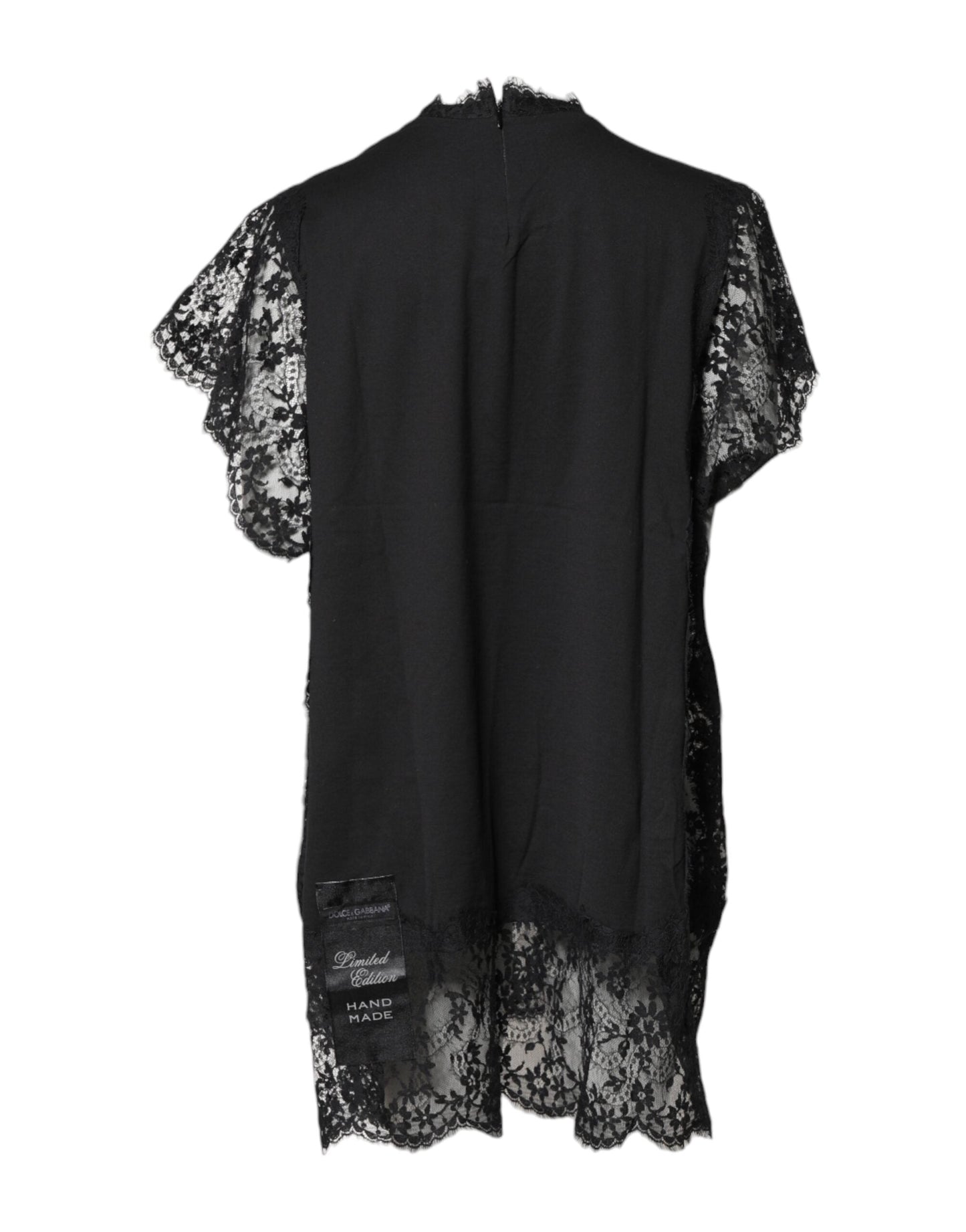 Dolce & Gabbana Black Lace Sheer Sacred Heart Crew Neck Top