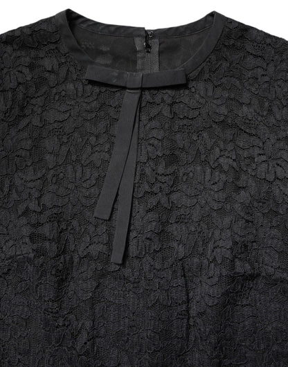 Dolce & Gabbana Black Lace STAFF Crew Neck Long Sleeves Top