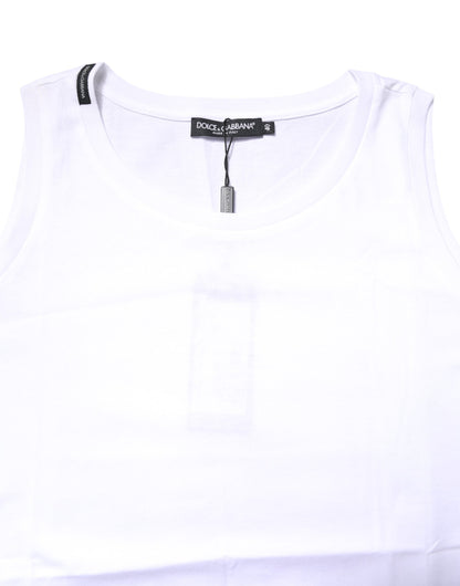 Dolce & Gabbana White Cotton Sleeveless Crew Neck T-shirt