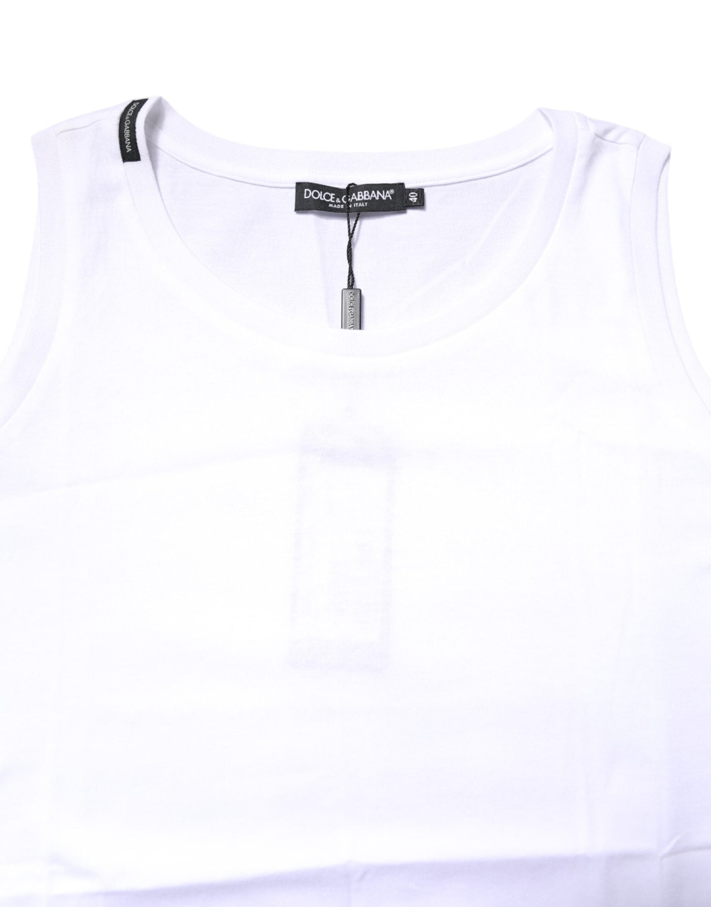 Dolce & Gabbana White Cotton Sleeveless Crew Neck T-shirt