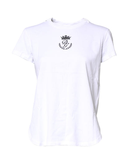 Dolce & Gabbana White Logo Crown Cotton Crew Neck T-shirt