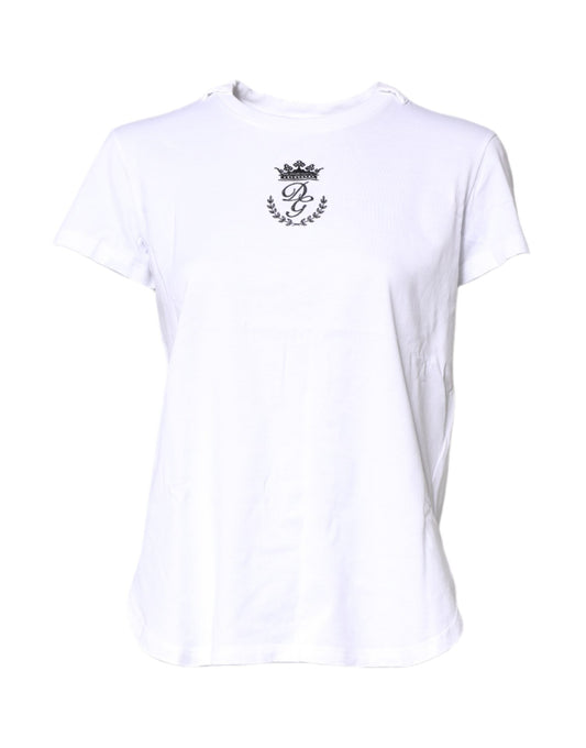 Dolce & Gabbana White Logo Crown Cotton Crew Neck T-shirt