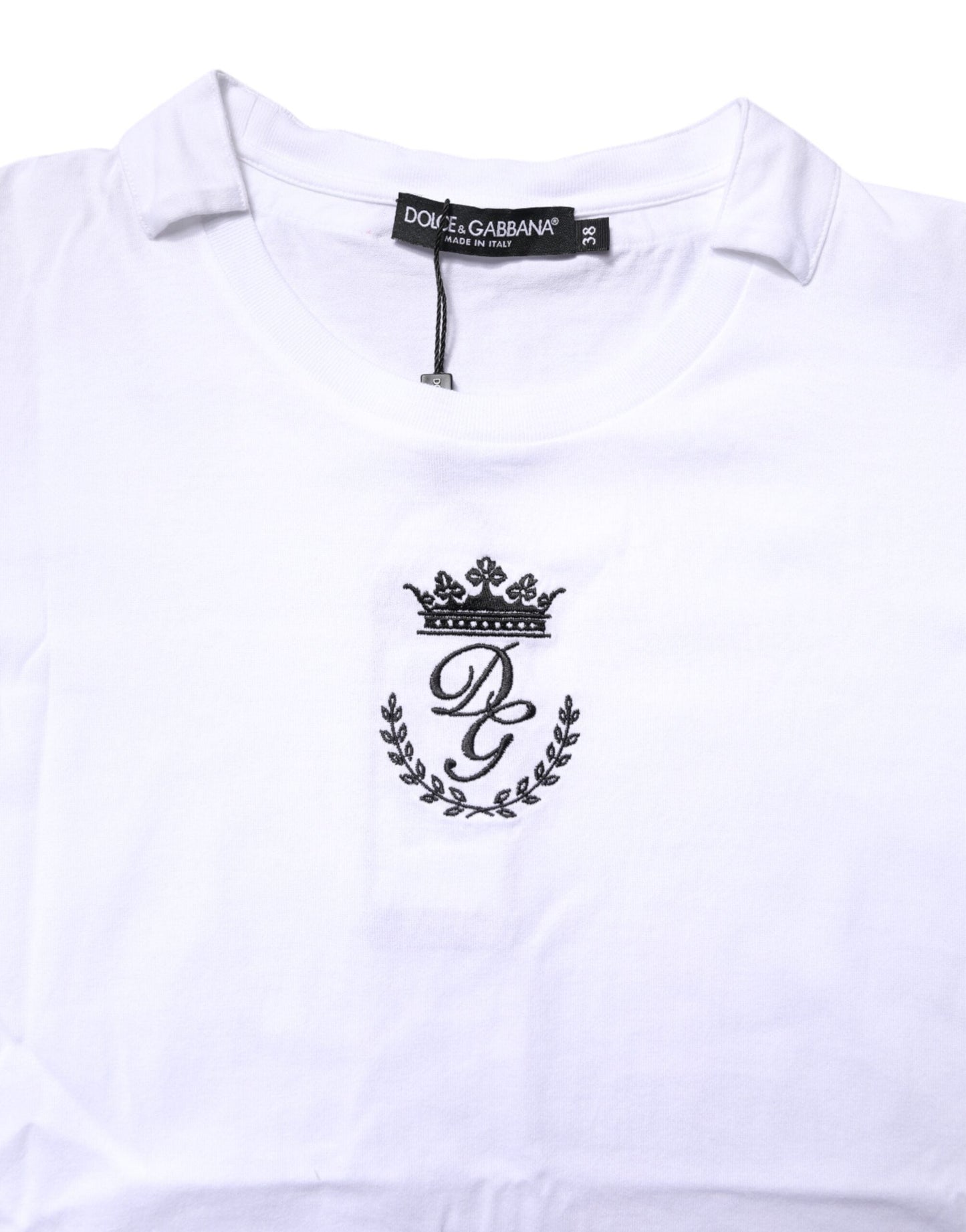 Dolce & Gabbana White Logo Crown Cotton Crew Neck T-shirt