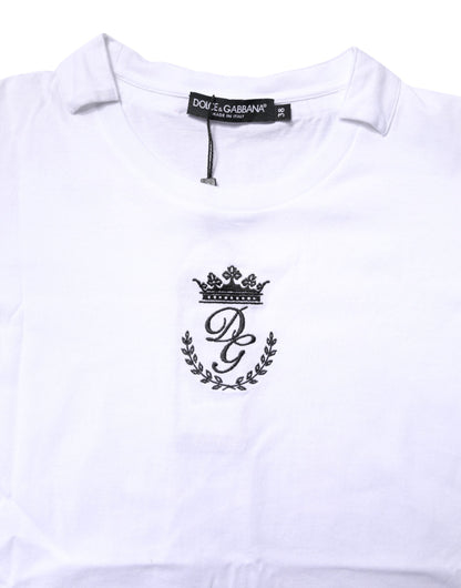 Dolce & Gabbana White Logo Crown Cotton Crew Neck T-shirt