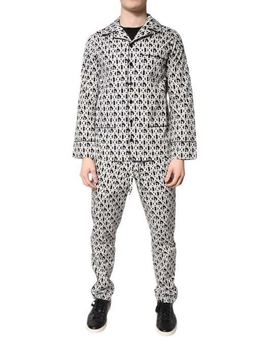 Dolce & Gabbana Black White DG Print Cotton Pajama Set Sleepwear