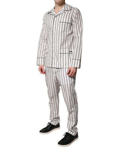 Dolce & Gabbana White Black Stripes Cotton Men Pajama Set Sleepwear