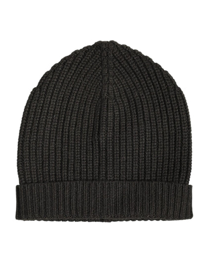 Dolce & Gabbana Dark Gray Cashmere Knit Winter Beanie Hat