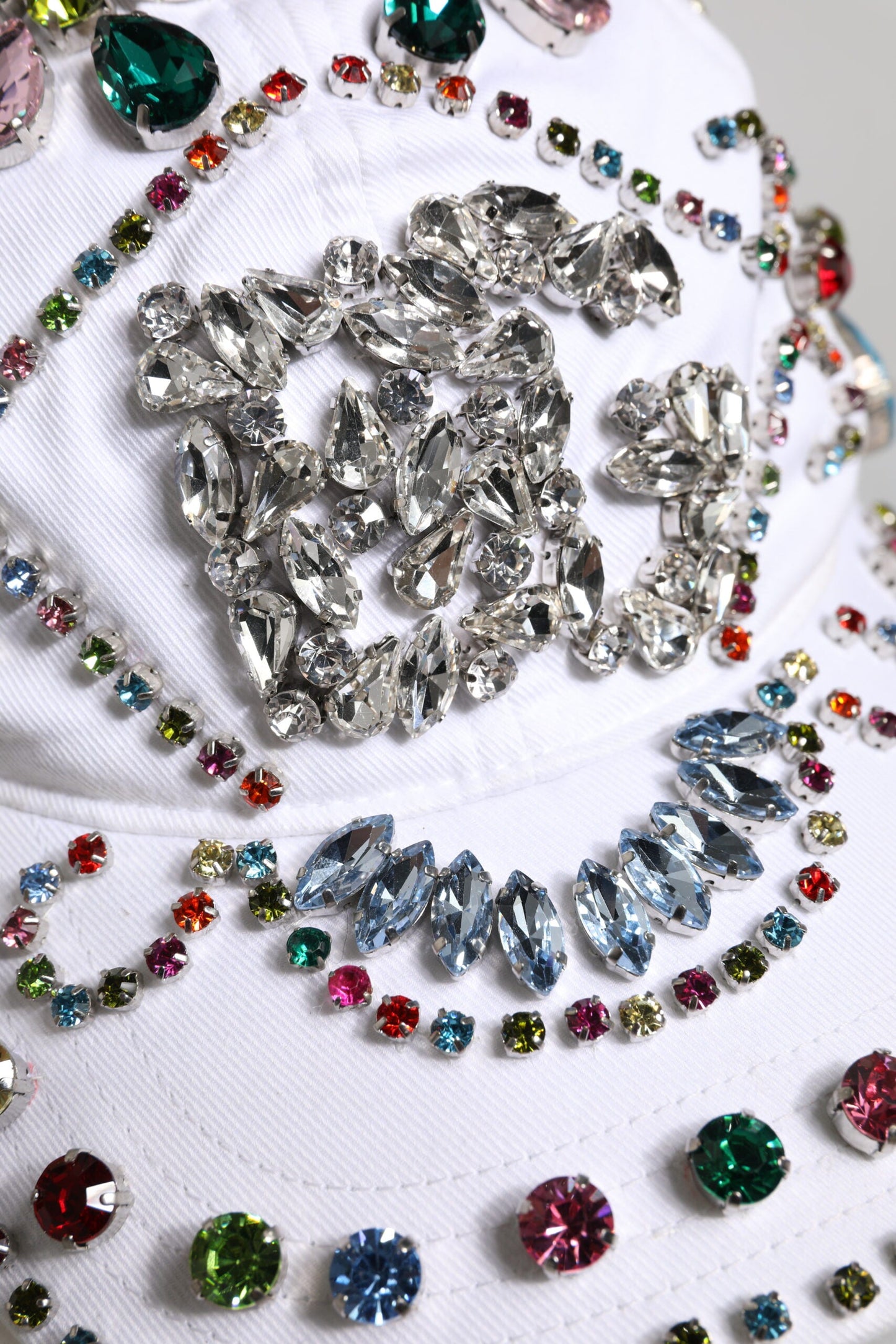 Dolce & Gabbana White Multicolor Crystal Embellish Baseball Cap