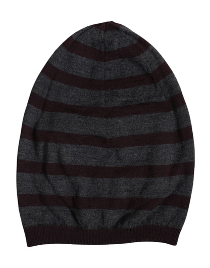 Dolce & Gabbana Gray Striped Wool Knitted Winter Beanie Hat