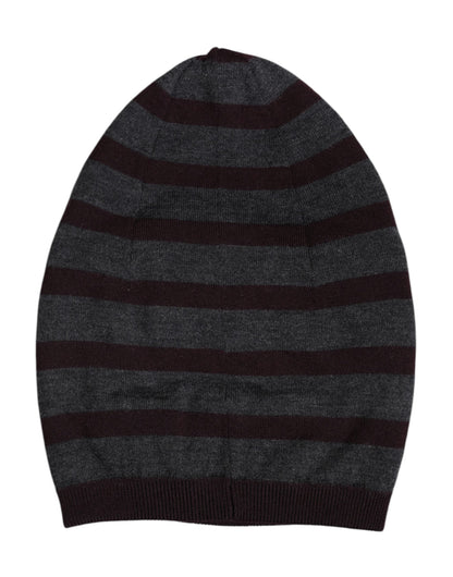 Dolce & Gabbana Gray Striped Wool Knitted Winter Beanie Hat