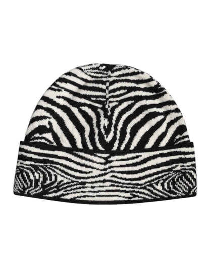 Dolce & Gabbana Black White Zebra Knitted Winter Beanie Hat