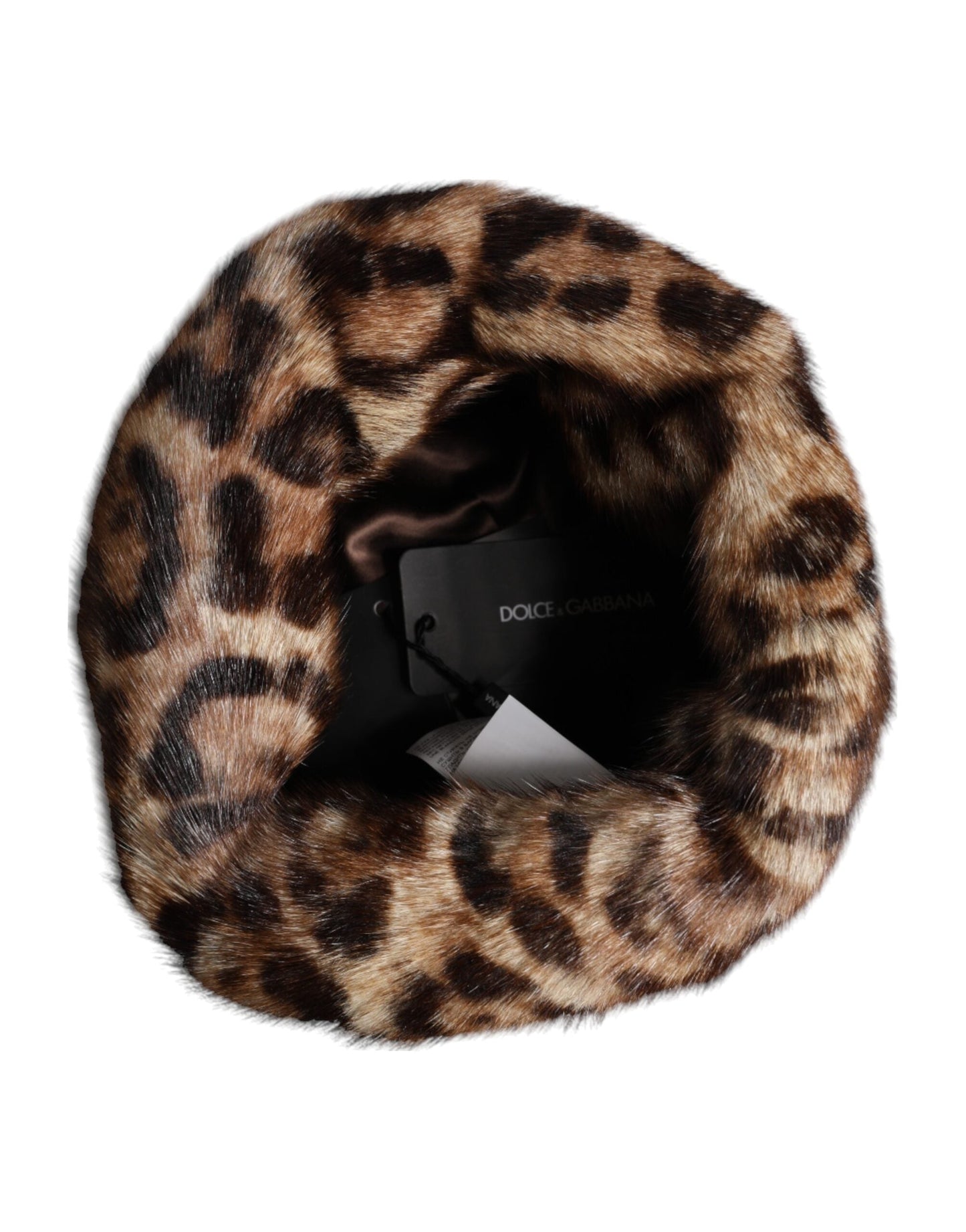 Dolce & Gabbana Brown Leopard Faux Fur Women Bucket Hat