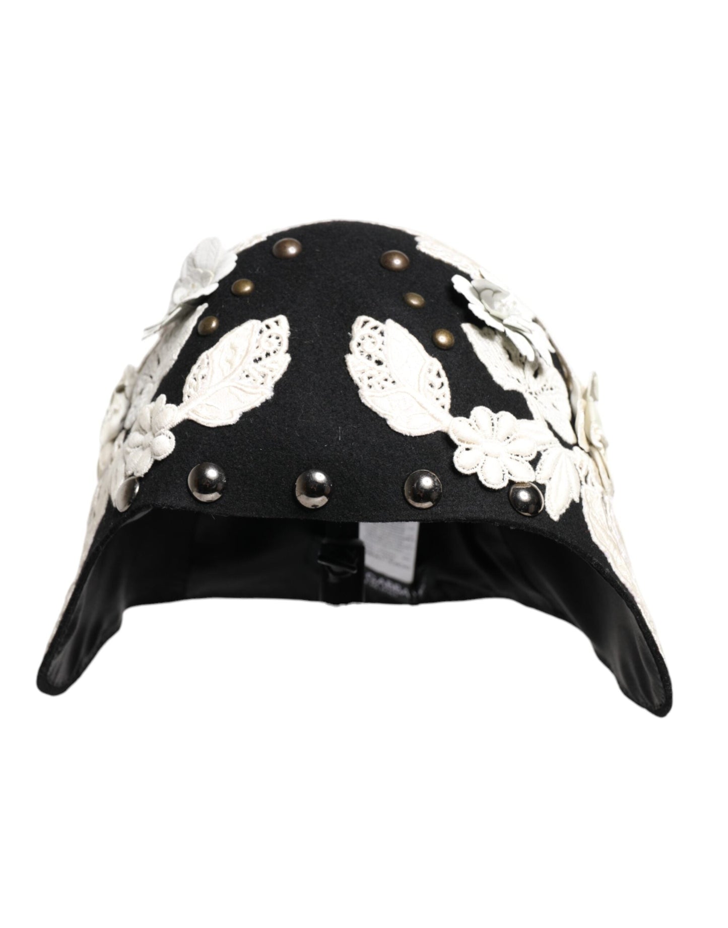 Dolce & Gabbana Black Wool White Floral Gold Leaf Cloche Hat