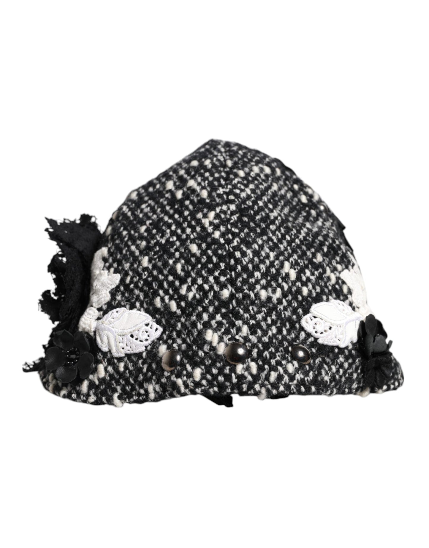 Dolce & Gabbana Black Wool White Floral Embellished Cloche Hat