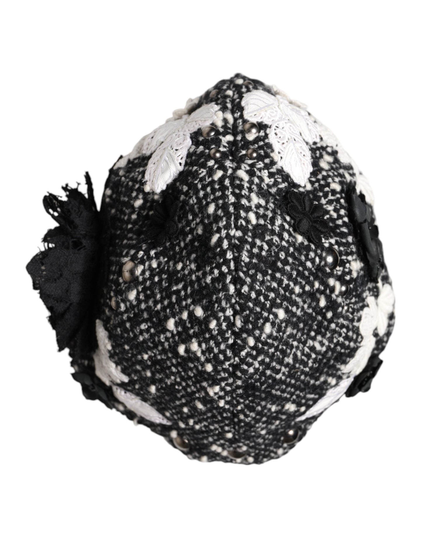 Dolce & Gabbana Black Wool White Floral Embellished Cloche Hat