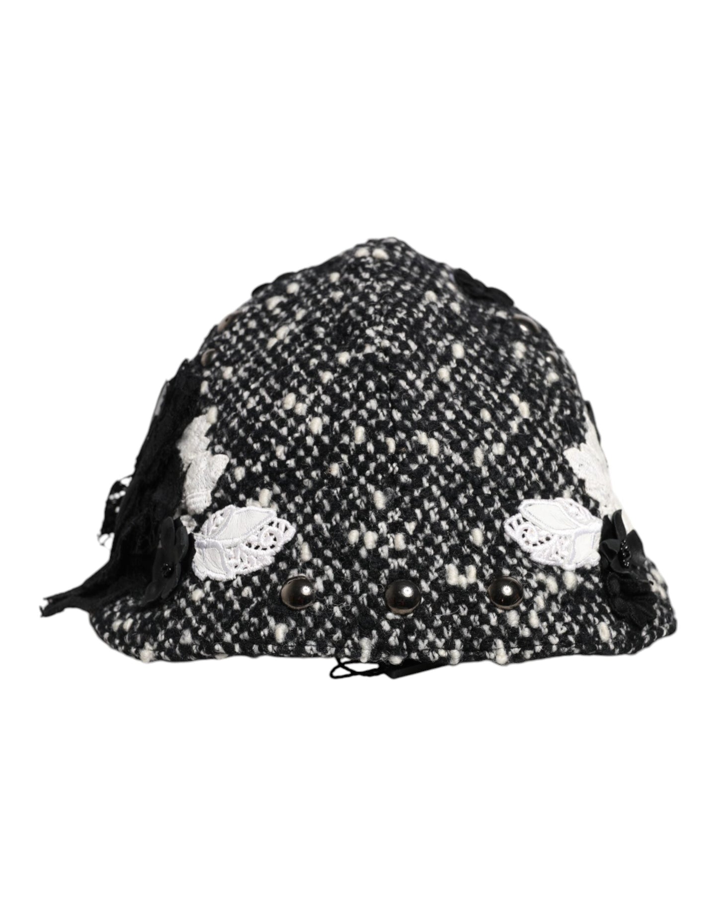 Dolce & Gabbana Black Wool White Floral Embellished Cloche Hat