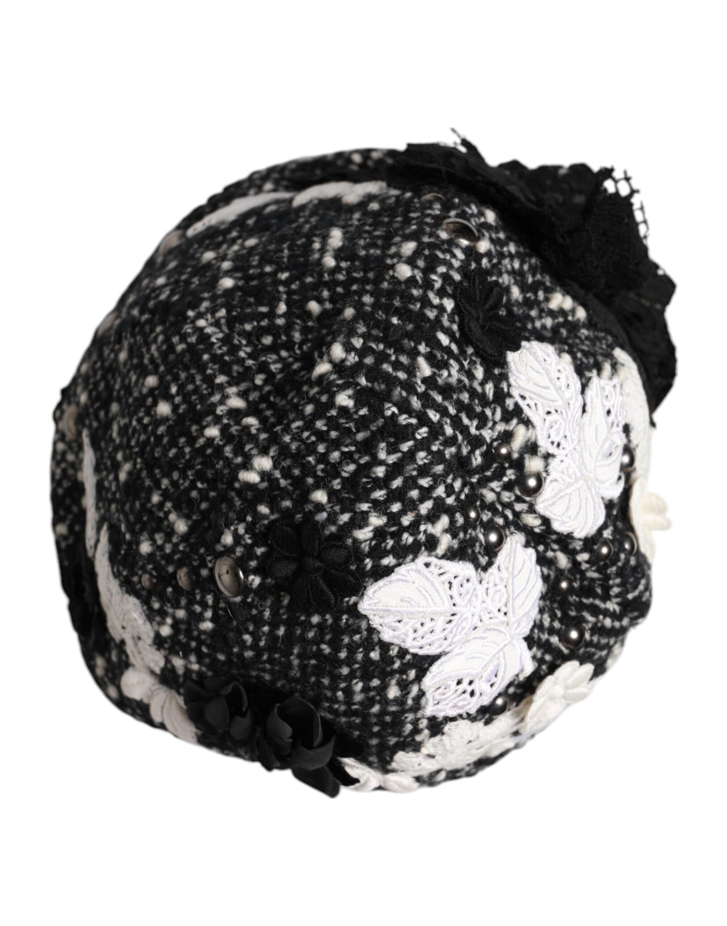 Dolce & Gabbana Black Wool White Floral Embellished Cloche Hat
