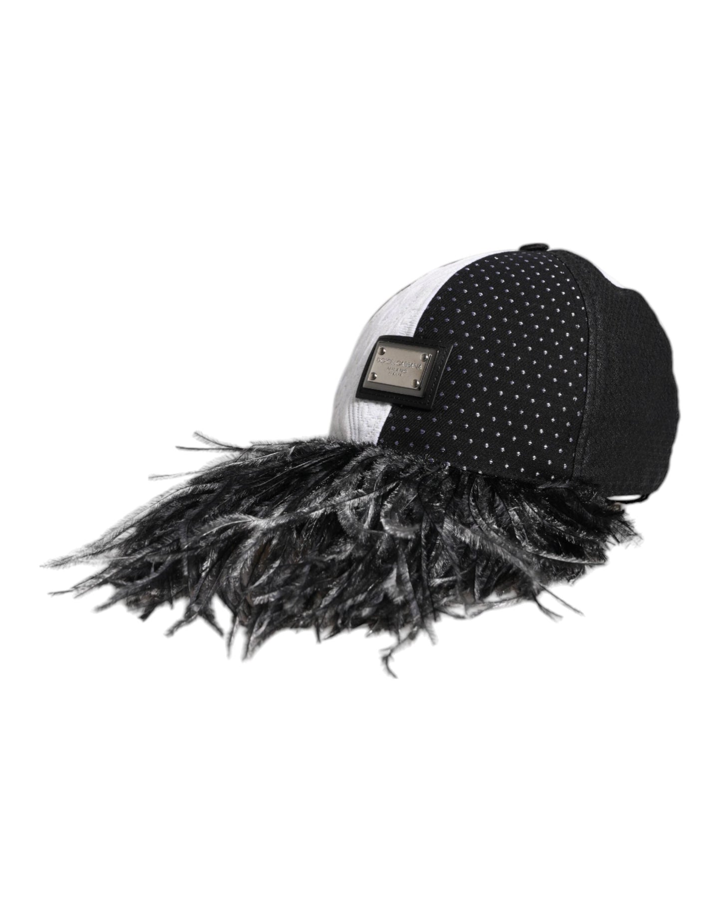 Dolce & Gabbana White Black Polka Dot Feathers Baseball Cap