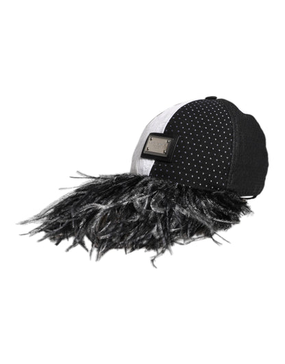 Dolce & Gabbana White Black Polka Dot Feathers Baseball Cap
