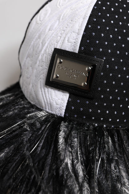 Dolce & Gabbana White Black Polka Dot Feathers Baseball Cap